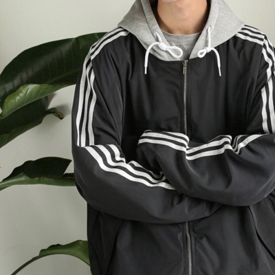 Free shipping-retro side stripe jacket ( black )