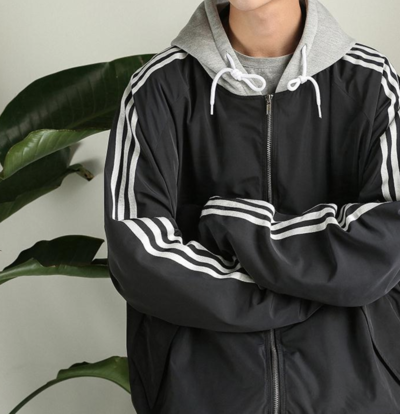 Free Shipping-RETRO SIDE STRIPE JACKET ( BLACK )