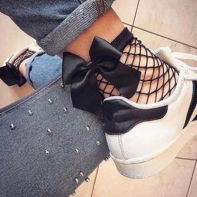 Black bowknot fishnet socks