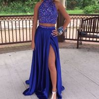 Sexy Two Pieces Royal Blue Prom Dress,Charming Prom Dress,Beading Prom Dress,Long Evening Dress,Formal Dress - Thumbnail 1