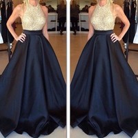 Sexy Black Sequins Prom Dress Skirt Prom Dress, All Crystal Top Prom Dress, O-Neck Sleeveless Prom Dress, Free Custom Made Prom Dress - Thumbnail 1