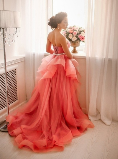 Sweetheart Natural Tiers A-line Tulle Prom Dresses 2017
