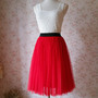 Red Tea Length Tulle Midi Skirt Outfit Custom Plus Size Bridesmaid Tulle Midi Skirt-1