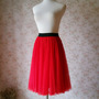 Red Tea Length Tulle Midi Skirt Outfit Custom Plus Size Bridesmaid Tulle Midi Skirt-2