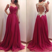 Charming Burgundy Sweetheart Floor Length Prom Dress With Applique Blackless Detalis, Handmade Prom Dresses Evening Dresses - Thumbnail 1