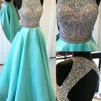 Cap Sleeves Long A-line Teal Prom DressesmBeading Open Back Satin Prom Dresses,Modest Evening Dresses,Party Prom Dresses,Pretty Prom Gowns - Thumbnail 1