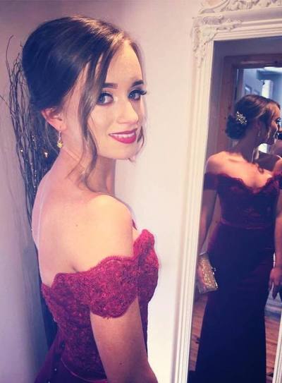 HOT Burgundy Off-shoulder Mermaid Embroidery Floor-Length Long Prom Dresses,Evening Dresses