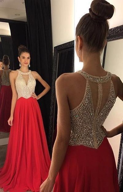 High Quality Prom Dress Chiffon Prom Dress Beading Prom Dress O-Neck Prom Dress Charming Prom Dress