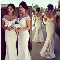 HOT Burgundy Off-shoulder Mermaid Embroidery Floor-Length Long Prom Dresses,Evening Dresses - Thumbnail 1