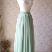 Sage Green Floor Length Tulle Skirt Sage Wedding Tulle Skirt Bridesmaid Full Length Tulle Skirt Bridesmaid Separate  - Thumbnail 2
