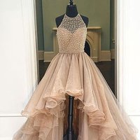 Champagne Organza Prom Dress, High Low Dress, Ball Gown 2017 - Thumbnail 1