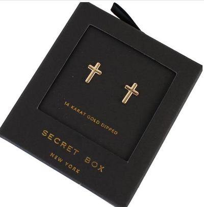 Secret Box Gold Cross Earrings