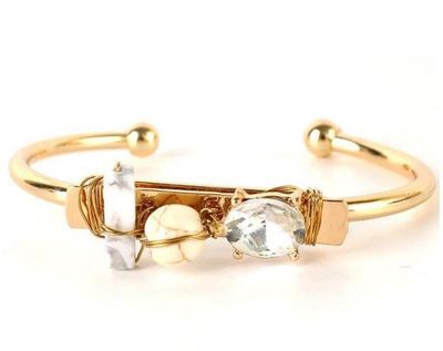 3 Stone Gold Bangle In Ivory