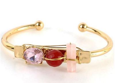 3 Stone Gold Bangle In Red & Pink