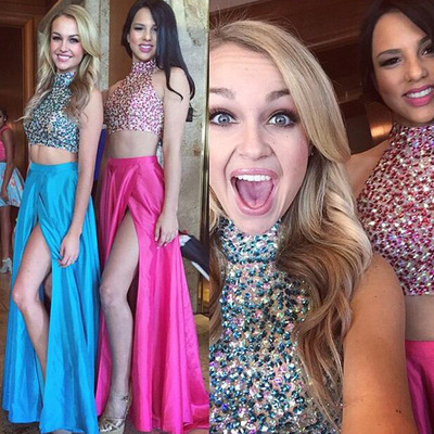 Charming prom dress,two pieces prom dress,sexy prom dress,long prom dress,high slit evening dress