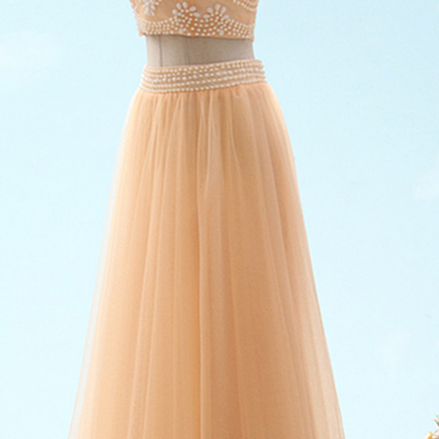 Women long beads tulle custom evening prom formal dress