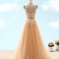 Women Long Beads Tulle Custom Evening Prom Formal Dress - Thumbnail 1