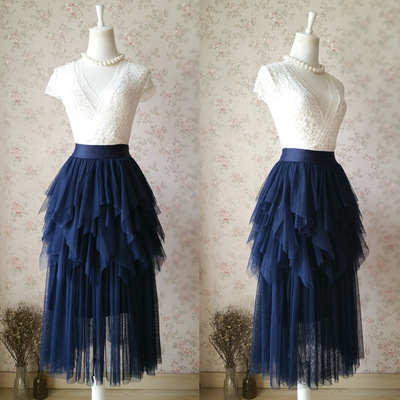 Navy blue elastic waist tulle skirt fashion bridesmaids nwt