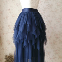 Navy Blue Elastic Waist Tulle Skirt Fashion Bridesmaids NWT - Thumbnail 2