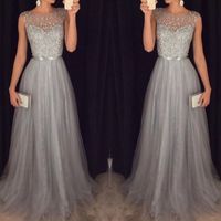 New Arrival Cap Sleeves Beading Prom Dresses,Charming Gray Evening Dresses,A-line Modest Prom Gowns,Long Prom Gowns - Thumbnail 1