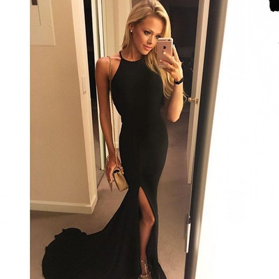Slim Cutout Black Prom Dress, Halter Prom Dress, Backless Prom Dress, Long Prom Dress with Sweep Train, Mermaid Prom Dress, Formal Dress