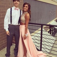 Sexy 2 Pieces Beading Pink Prom Dresses, Formal Dresses, Evening Dresses Evening Dresses, Real Made Evening Dresses - Thumbnail 1