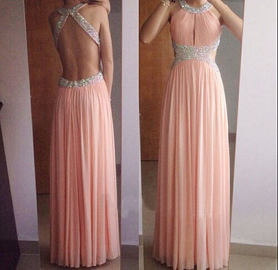 Backless prom dresses, blush pink prom dresses, long prom dresses, sexy prom dress, chiffon prom dresses