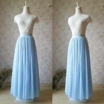 Light blue tulle maxi skirt high waisted floor length blue tulle skirt wedding bridesmaid outfit