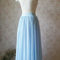 Light Blue Tulle Maxi Skirt High Waisted Floor Length Blue Tulle Skirt Wedding Bridesmaid Outfit - Thumbnail 2