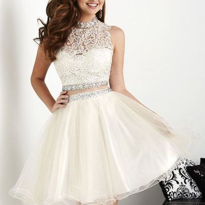 Homecoming dresses, two pieces ball gowns, short corset prom dress, short homecoming dress, white homecoming dresses, party dresses, graduat