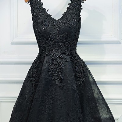 Sexy black short prom dress, black lace prom dress, little black dress, black homecoming dress, black party dress, short evening dress, 