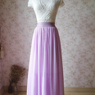 Lilac purple tulle maxi skirt women high waist full skirt wedding bridesmaid tulle skirt plus size