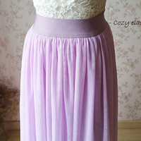 Lilac Purple Tulle Maxi Skirt Women High Waist Full Skirt Wedding Bridesmaid Tulle Skirt Plus Size - Thumbnail 2