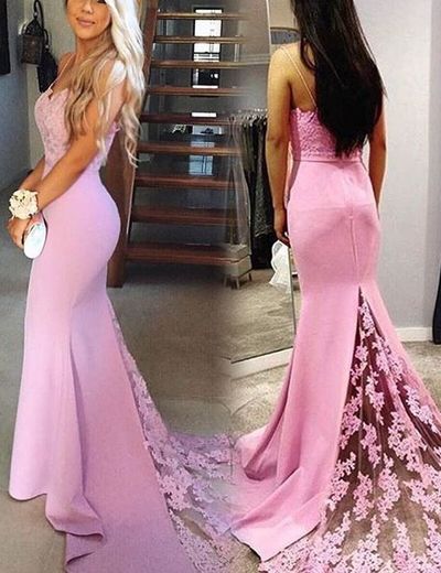 Sexy Spaghetti Straps Mermaid Prom Dress, Lace Prom Dress, Long Prom Dress, Sweetheart neckline Prom Dress, Lace Bridesmaid Dress, 
