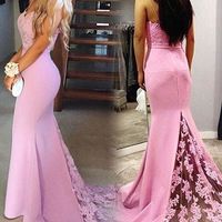 Sexy Spaghetti Straps Mermaid Prom Dress, Lace Prom Dress, Long Prom Dress, Sweetheart neckline Prom Dress, Lace Bridesmaid Dress,  - Thumbnail 1