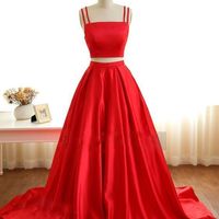 Red High Neckline Prom Dress, Two Pieces Prom Dress, Spaghetti Straps Prom Dresses, Senior Prom Dress, Graduation Dresses - Thumbnail 1