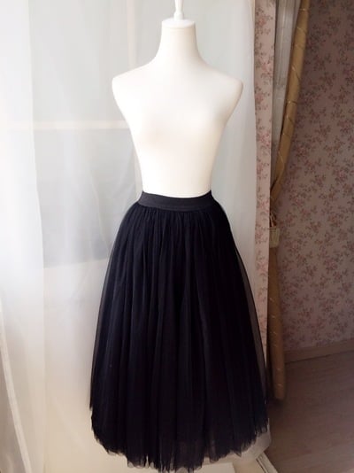 Full Black Maxi Tulle Skirt Floor Length Tulle Skirt Women High Waisted Tulle Skirt Outfit Any Size