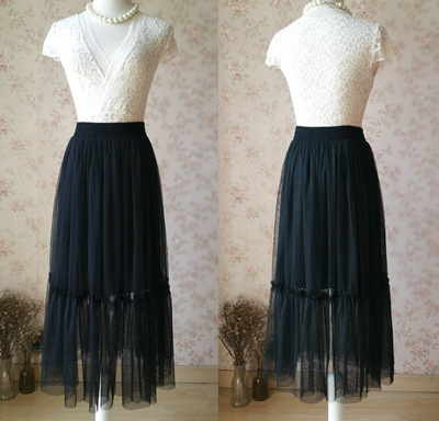 Black Full Midi Tulle Outfit Skirt Women Custom Plus Size Black Tutu Skirt High Waisted Midi Tulle Skirt