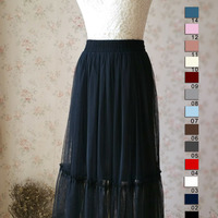 Black Full Midi Tulle Outfit Skirt Women Custom Plus Size Black Tutu Skirt High Waisted Midi Tulle Skirt - Thumbnail 1