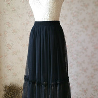 Black Full Midi Tulle Outfit Skirt Women Custom Plus Size Black Tutu Skirt High Waisted Midi Tulle Skirt - Thumbnail 3