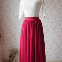 RED Full Tulle Skirt Floor Length Tutu Skirt Red Tulle Maxi Skirt Plus Size Tulle Skirt Red Wedding Bridesmaid Skirt - Thumbnail 1