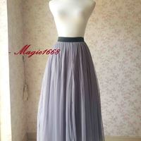 Gray Full Tulle Skirt Gray Wedding Tulle Skirt Bridesmaid Tulle Skirt Outfit Plus Size Tulle Skirt - Thumbnail 2