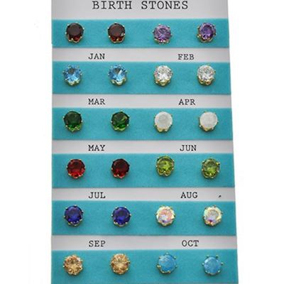 Birth stone gold tone earring pack (12 earring sets included)