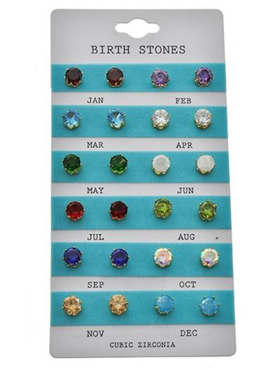 Birth Stone Gold Tone Earring Pack (12 Earring Sets Included)