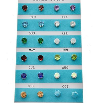 Birth stone silver tone earring pack (12 earring sets included)
