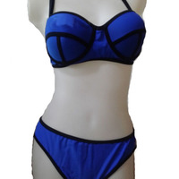 Neoprene Blue Two-pieces Bikini Swimsuit for Girls with Triangle Bottom - Thumbnail 1