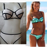 Neoprene Blue Two-pieces Bikini Swimsuit for Girls with Triangle Bottom - Thumbnail 2