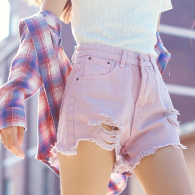 Pastel summer shorts with rips - Thumbnail 5