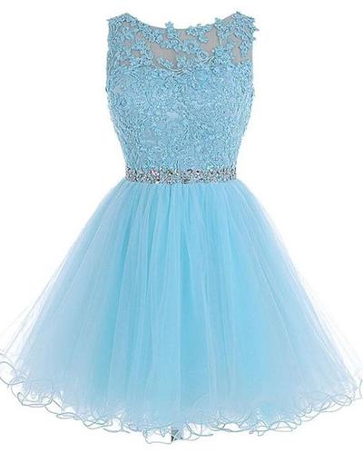 Cute Light Blue Short Graduation Dresses, Homecoming Dresses 2017, Short blue prom dresses