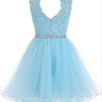 Cute Light Blue Short Graduation Dresses, Homecoming Dresses 2017, Short blue prom dresses - Thumbnail 2